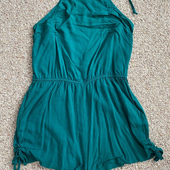 Kendall Kylie Teal Goddess Halter Romper Jumpsuit - Picture 2 of 4